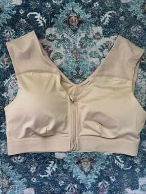 Beige Front-Zip Supportive Sports Bra